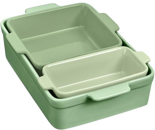 Best Choice Products Bakeware Set, Baking Dish Set, 3-Piece Nonstick, Toxin-Free, Ceramic Serving Dishes, Casserole, Bread Loaf, Square Pan, Space-Saving Nesting Design - Sage Green