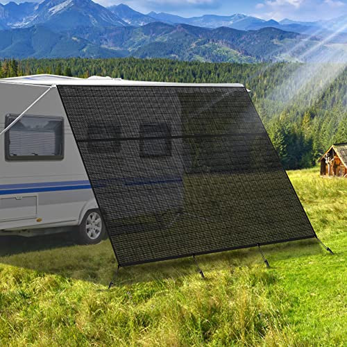 NAIMORUI Wohnmobil-Markise, Sonnenschutz mit Reißverschluss, 2,7 x 4,6 m, Wohnmobil-Markise, Frontschutz, schwarzes Netzgewebe, UV-Blocker, Sonnenschutz, komplettes Set für Wohnmobil, Wohnmobil