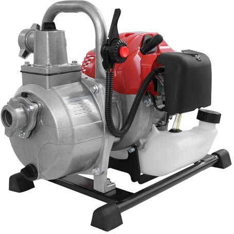 Bomba de agua de 1,25 kW, 10.000 l/h, 98 m, conexión de 1 pulgada, bomba de jardín, bomba de agua sucia con motor de 4 tiempos, campo de succión, bomba de gasolina, arranque por tracción, base