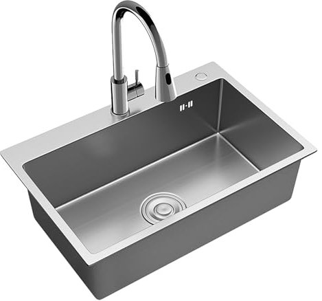 Farmhouse - Fregadero de cocina de acero inoxidable con grifo y escurridor, estación de trabajo moderna para cocina, bar y restaurante pequeño, 55 x 40 cm