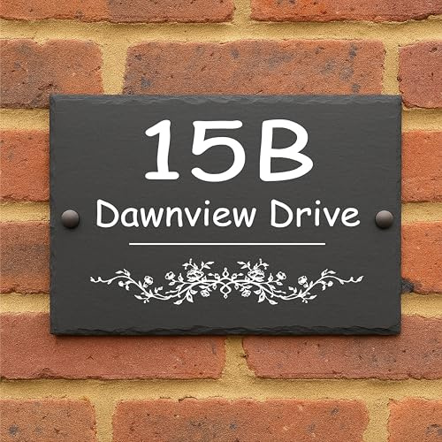 Crafted Memories - Rustic Natural Slate House Sign | Personalised UV-Printed Address Plaque | Weather-Resistant | Easy to Install | Slate Door Number Plaques, Address Vine