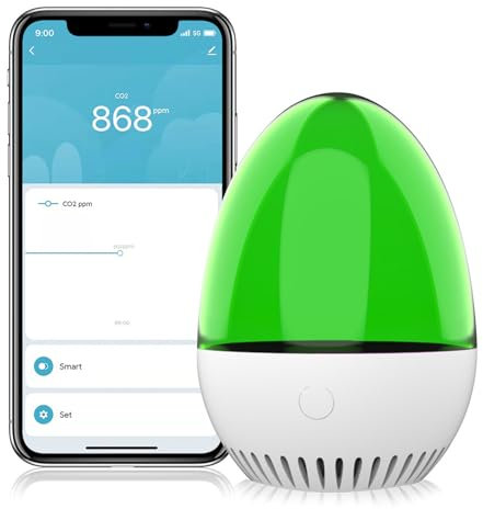 Smart WIFI CO2-Luftqualitätsmessgerät in Eiform, Luftqualitätsmessgerät für Zuhause, Kohlenmonoxidmelder für Innenräume, Mini-Hygrometer-Thermometer-Alarm