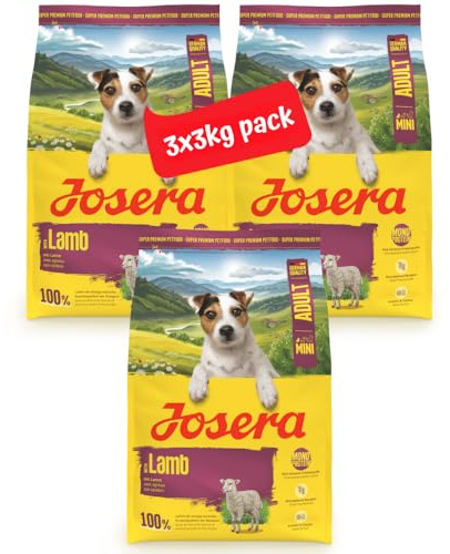 JOSERA Mini Lamm | 3X 3 kg | Trockenfutter für kleine Erwachsene Hunde | Adult | Getreidefreies Premiumfutter mit Süßkartoffel, Kräuter & Früchten | kleine Kroketten | extraverträglich