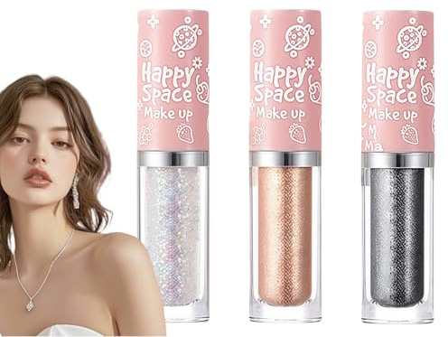 3PCS Liquid Glitter Eyeshadow,Highly Pigmented Sparkly Eye Shadow,Liquid Glitter Eyeshadow Sticks,Eye Shadow Stick,Gold Glitter,Easy To Blend,Long Lasting Waterproof,Quick-Drying,Sparkly Eye Makeup