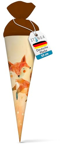 itenga Cornet d'école pour frères et sœurs - 35 cm - Avec fermeture en feutre - Petit sac cadeau - Rentrée scolaire - Motif renard