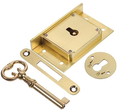 ROMISBABA Serrure De Tiroir Rétro Carrée en Laiton Mat Brossé, Système De Verrouillage Stable Clé, pour Meuble De Bureau, Armoire, Tiroir Et Boîte en Bois,