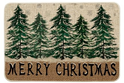 Artoid Mode Bäume Kiefern Schneeflocken Weihnachten Fußmatte, Merry Christmas Dekoration Küche Teppich Bodenmatte für Innen Außen Dekor 40x60 cm