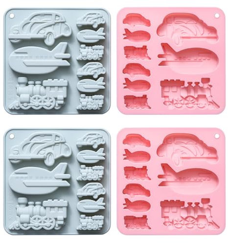 Moule À Chocolat 4 Pcs Voiture Avion Train Forme Moule En Silicone Époxy Gomme Gâteau Moule À Chocolat Poudre Bleue