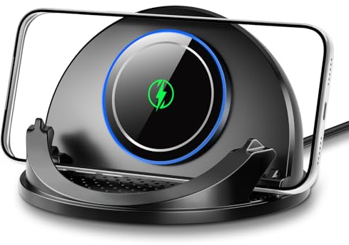 Beeasy 15W Handyhalterung Auto mit Ladefunktion, [Eingebauter Lüfter] Qi Induktive Ladestation Auto Handy Halterung Armaturenbrett, Wireless Charger Kfz für iPhone Samsung Smartphone