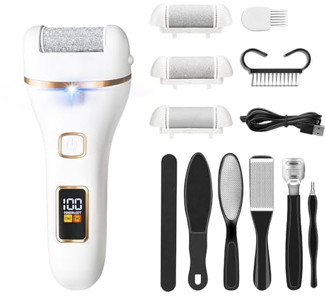 Flintronic Lima Electrica Pies Durezas con 3 Rodillos, Removedor Eléctrico de Callos de Pies, Recargable Aparato de Pedicura Profesional, Eliminar las Durezas y las Callosidades(Blanco)