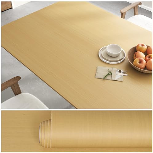 VEELIKE Papier Adhesif pour Meuble Bois Clair Papiers Peints Autocollant Papier Peint Bois Jaune Epais 40 cm × 300 cm Revetement Plan de Travail Cuisine Salle de Bain Lavable Stickers Porte Placard