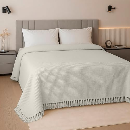 altego Tagesdecke 220x240 Baumwolle 100% - Kuscheldecke Baumwolle - Baumwolldecke (Weiße)