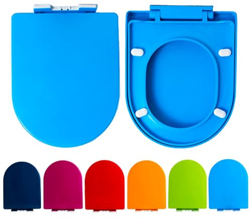Brigtviee Abattant WC Coloré en PP, Siège de WC avec Frein de Chute, Lunette de Toilette Universel Forme D/U, Lunette WC avec Fermeture en Douceur, Installation et Nettoyage Faciles,Bleu,36x44.5cm