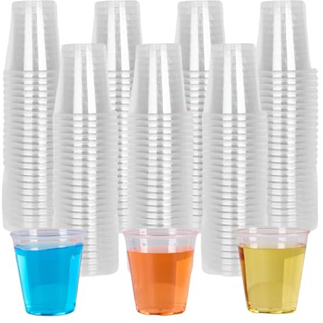 DMOPRDNB 100 Pack Hard Plastic Shot Glasses 50ml, Clear Disposable Shot Cups for Tasting, Mini Sample Cups Stackable for Parties, Weddings, Birthdays, BBQ, Festivals - Reusable Dessert Shot Glasses
