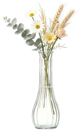 20cm Tall Glass Flower Vase Narrow Neck Clear Single Stem Vase for Home Table Decor Wedding Centerpiece Office Living Room Decoration