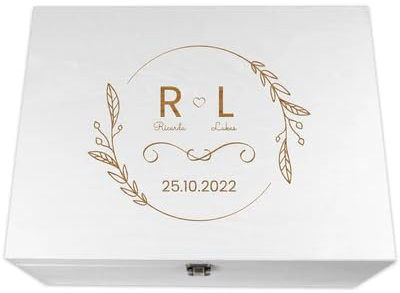 Holzkiste Hochzeit Weiß personalisiert mit Deckel – Personalisierte Holzbox mit Gravur & Wunschtext – Geschenkbox für Brautpaar & Geldgeschenke – Edle Erinnerungsbox aus Holz zur Hochzeit & Dekoration