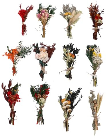 12 mini mazzi di fiori secchi fiori secchi disidratati per composizioni in vaso, decorazioni per la tavola di nozze