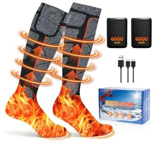 Calze riscaldabili con batteria, 6000 mAh, con batteria ultra grande, calze riscaldabili, lavabili per donne e uomini, calze riscaldate per esterni, sci, campeggio invernale, escursionismo