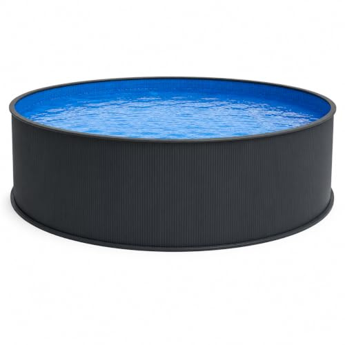 poolomio Stahlwandpool rund Ø 550 x 120 cm anthrazit 26.000 l Aufstellpool | Feuerverzinkte 0,4 mm Stahlwand mit UV-beständiger PVC-Innenfolie – Made in Europe nach EN 16562-1, ideal für DIY-Aufbau