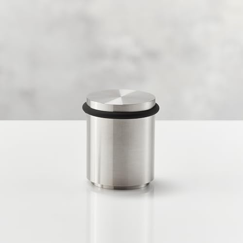 Türstopper zur Bodenmontage, Edelstahl massiv, gebürstet, mit Viton-Gummiring, Ø5 cm, Höhe 6,5 cm, Türpuffer, Türschoner mit Gummipuffer, inkl. Befestigungsmaterial, Wandschutz - PHOS Design