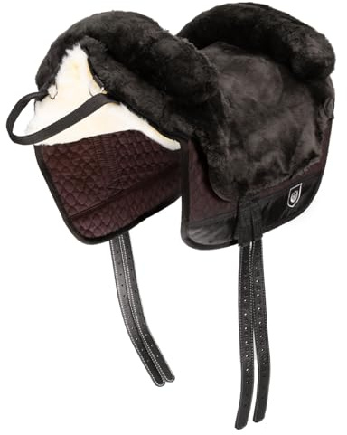 Christ Fellsattel IBERICA Plus baumloser Lammfellsattel im spanischen Stil, Bare-Back-pad, Pferde-Sattel aus echtem Lammfell in Gr. Warmblut, Fell in braun