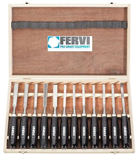 Fervi 0306 Lot de 12 gouges à sculpter, ciseaux à bois
