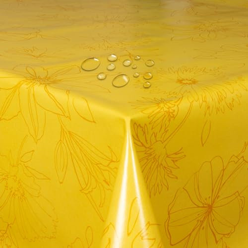 d-c-fix Wachstuch Wachstischdecke Tischdecke Gartentischdecke Blumen Palmas Gelb Breite & Länge wählbar 110 x 130 cm Eckig abwaschbar
