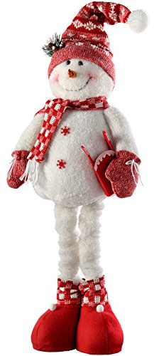 WeRChristmas Schneemann mit ausziehbaren Beinen Weihnachtsschmuck 41-60 cm - Rot/Weiß