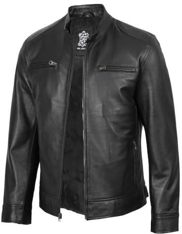 fjackets Black Jacket for Men - Motorcycle Genuine Lambskin Leather Jacket for Mens | [1100122], Dodg Black S