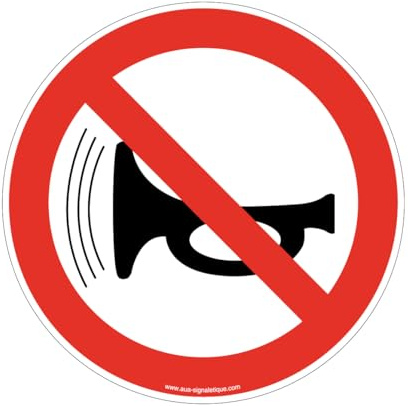 AUA SIGNALETIQUE - Panneau Interdiction de Klaxonner - Ø 230 mm, Aluminium Dibond 3mm