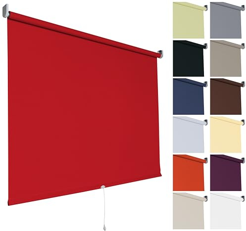 Verdunkelungsrollo Springrollo Mittelzugrollo Rollo | 13 Farben | Breite 62 bis 202 cm Höhe 180 cm | Stoff lichtundurchlässig | Wand- und Deckenmontage (Größe 72 x 180 cm, Farbe Dunkelrot, Rot)