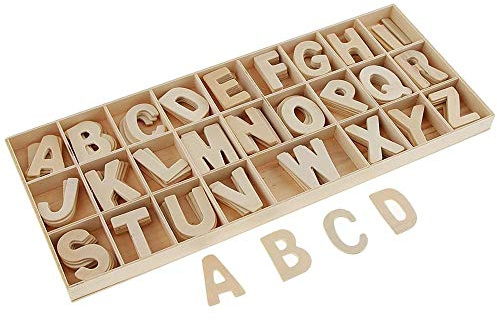 POFET 156 Stück (6 Sätze) Totally Wooden Großbuchstabe Holz Großbuchstaben A bis Z Alphabet für Kunsthandwerk DIY Hochzeitsfeier Home Decoration Displays - Lagerung in Tablett
