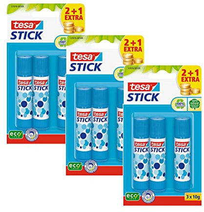Tesa Stick ecoLogo runder Klebestift (Blau, 9 x 10 g)