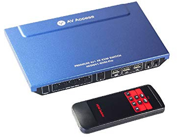 AV Access KVM Switch 4 Computers 1 Monitor with Hotkey, 4K60hz | 1440@144Hz | 1080p240Hz, HDR10, HDCP 2.2, Remote Control, Mic in/Audio Out, USB 2.0 for Mouse, Keyboard Share with 4 PCs