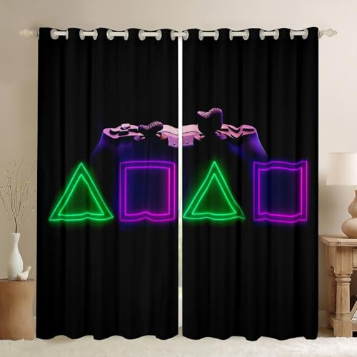 Spieler Fenster Behandlungen Spielen Fenster Vorhänge Gamepad Tülle Vorhänge Spiele Neon Vorhang für Kinder Jungen Jugendliche Mann Jugendlicher, Wohnzimmer Dekor Schwarz Lila 55x96, 2 Panels