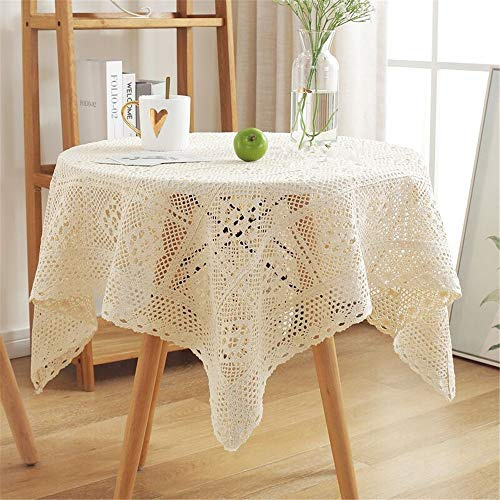 BMIDRUT Vintage Tischdecke, gehäkelte Spitze, quadratisch, für Hochzeit, Zuhause, Party, Beige