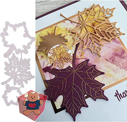 3Pcs/Set Maple Leaf Metal Cutting Dies，3Pcs/Set Maple Leaf Metal Template Molds Decoration Embossing Stencils for DIY Scrapbooking Album Decorative Embossing Paper Dies Card Making+Cute Brooch Pin