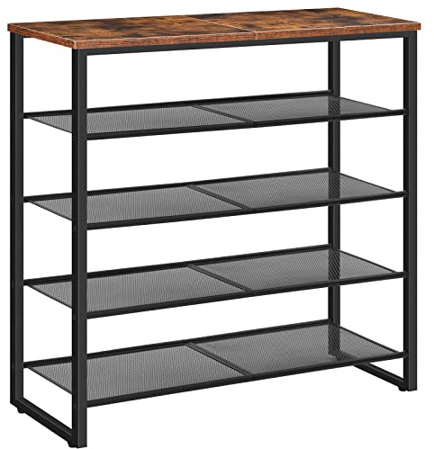 HOOBRO Schuhregal, 5 Ebenen Schuhablage, Schuhschrank, für 16-20 Paar Schuhe, Schuhaufbewahrung, platzsparend, robust und stabil, Flur, Wohnzimmer, Dunkelbraun-Schwarz EBF58XJ01