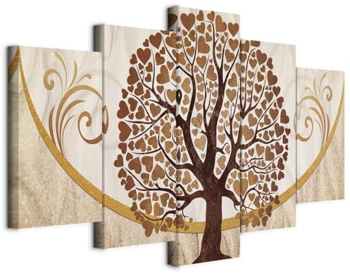 murando - Quadri Moderni Acustici Camera da Letto, Albero Amore 225x112 cm | Chiodi Inclusi, 5 Pezzi, Quadro Moderno Acustico, Schiuma Acustica, Pannelli Fonoassorbenti Decorativi, Produzione Europea