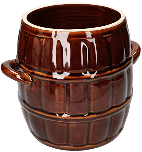 KOTARBAU® Barril de gres 3,2 L, Marrón, Grande, Jarrón de Barro, Recipiente de cerámica con Asas, Olla de Cocina para fermentación, Tarro para fermentar chucrut, Kimchi, Apto para Horno y lavavajillas