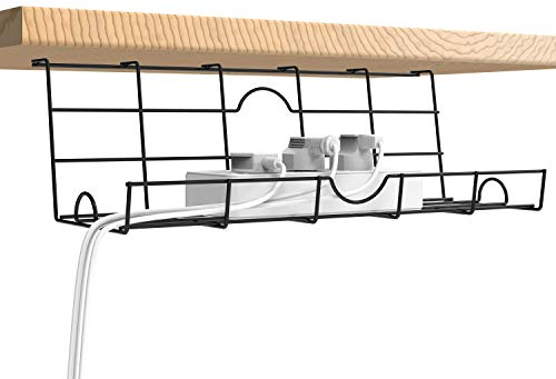 2 Pack Under Desk Cable Management Tray for Keeping Desk Cables Tidy Holds Up to 5 KG, for Office and Home Under Desk Cable Tray 16.1x 5 x 5 in, Black