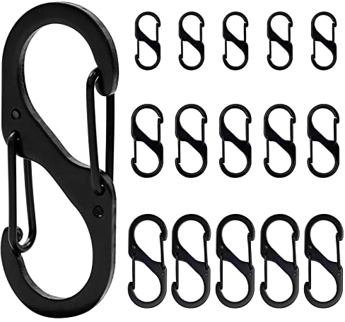 15 Stück S Karabiner Mini Karabinerhaken Metall Doppelkarabiner 8 Förmiger 2 Öffnungen 50mm/40mm/30mm Karabiner Klein für Outdoor Camping Zuhause Wandern Schwarz,Mini Karabiner Wandern oder Reisen