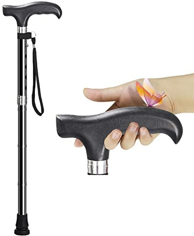 Samnuerly Faltstock für Männer und Frauen, Verstellbarer ergonomischer Stock, Aluminium-Gehstock, für Erwachsene mit Einer Körpergröße von 5'5 bis 6'1, mit Handschlaufe