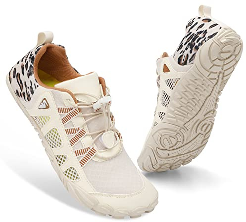 XIHALOOK Water Shoes Womens Quick Dry Sports Swim Aqua Shoes Barefoot for Diving Boating Beach Camping Beige Leopard, 6.5 Women/5 Men