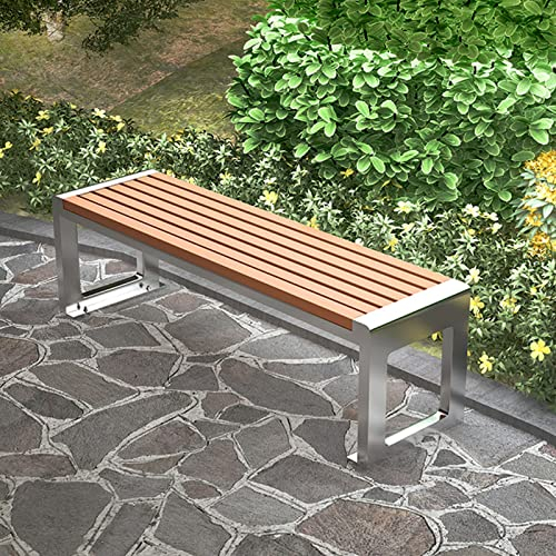 FQMYLTYN Parkbank im Freien Gartenbank aus Edelstahl und Holz Wetterfester und Stabiler Verandastuhl 400 Kg Belastbar - Verschiedene Größen (Size : 150cm/59inch)