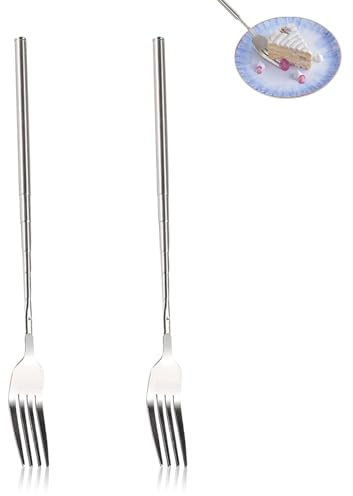 2 Tenedores Telescópicos, Tenedor Telescópico Extensible Para Cena De Barbacoa, Postre De Fruta, Tenedor De Mango Largo, Cubiertos Extensibles Para Barbacoa, Tostado, Cena, Postre De Fruta De 8,7 A 25