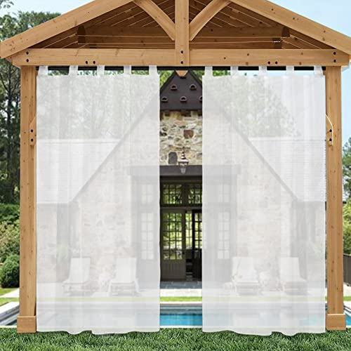 Heavyoff Outdoor Vorhang Transparent Wetterfest Gardinen mit Abnehmbaren Schlaufen Wasserdicht Sichtschutz Sonnenschutz Pavillon Vorhänge Für Balkon Terrasse 1 Stück, White, 132x244cm