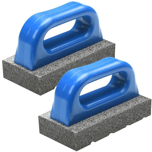 Wenqik 2 Pcs Rub Brick with Handle Concrete 20 Grit Masonry Tools Smoothing Cleaning Removing Marks Tool(Blue)