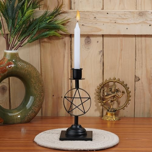 Ajuny Schwarze Kerzenständer aus Eisen Hoher Stabkerzenständer im Vintage Stern Design für Zuhause Kamin Esstisch Hochzeits und Party Dekoration