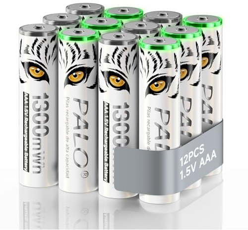 Mspalocell Lithium AAA Akkus Wiederaufladbare 1.5V 1300mWh, Tiger-Drucken Schnellladung AAA Batterien, Geringe Selbstentladung mit Ladelicht,1500+ Zyklus, 12 Stück Akku mit Batteriekasten